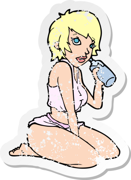 Bir insan tarafından çizilmiş, karikatürdeki seksi spor salonu kızına ait gerilimli bir çıkartma.