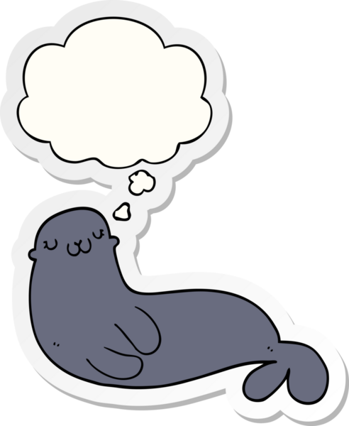 Düşünce baloncuklu şirin karikatür mührü insan tarafından çizilmiş bir çıkartma gibi.