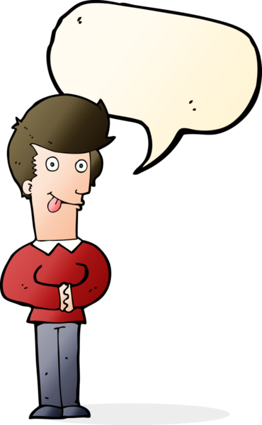 Bir insan tarafından çizilmiş konuşma baloncuğuyla dilini dışarı çıkaran çizgi film adamı.