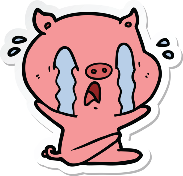 Bir insan tarafından çizilmiş ağlayan domuz çizgi filminin çıkartması.