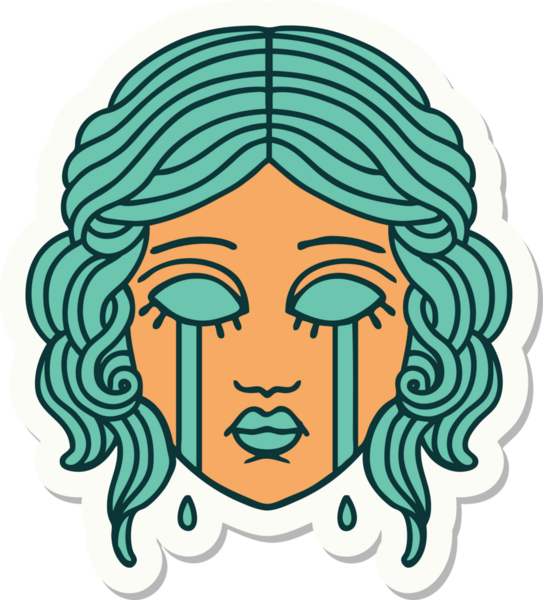 Bir insan tarafından çizilmiş geleneksel kadın yüzü stili bir dövme çıkartması.