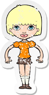 Bir insan tarafından çizilmiş bir çizgi film kızına ait gerilimli bir çıkartma.