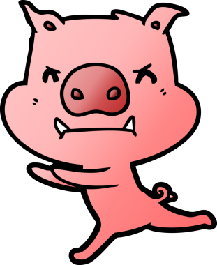 Bir insan tarafından çizilmiş kızgın çizgi film domuzu.