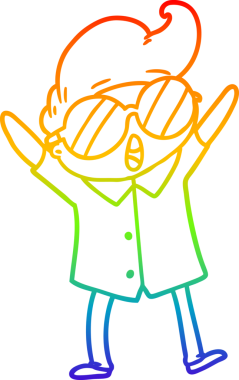 Bir insan tarafından çizilmiş gözlük takan çizgi film çocuğu çizimi.