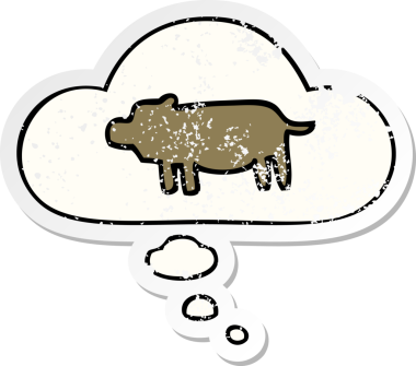 Düşünce baloncuğu olan çizgi film hayvan sembolü insan tarafından çizilmiş yıpranmış bir çıkartma.