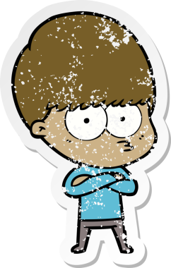 Bir insan tarafından çizilmiş gergin bir çizgi film çocuğunun sıkıntılı çıkartması.