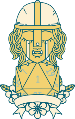 Retro Dövme Tarzı Ağlayan Ork Savaşçısı Karakteri Bir insan tarafından çizilmiş doğal bir D20 rulosu