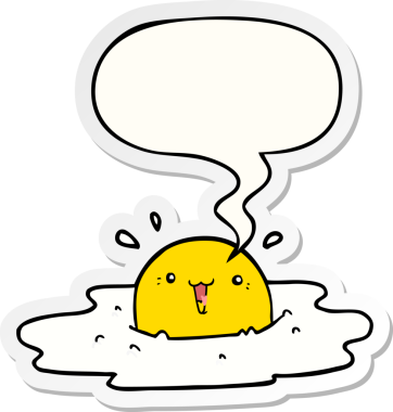 Bir insan tarafından çizilmiş konuşma kabarcığı çıkartmalı tatlı bir çizgi film yumurtası.