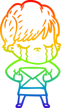 Gökkuşağı gradyan çizimi bir insan tarafından çizilmiş ağlayan bir çizgi kadın çizimi