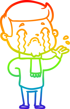 Gökkuşağı gradyan çizimi bir insan tarafından çizilmiş ağlayan bir karikatür adamı çiziyor.