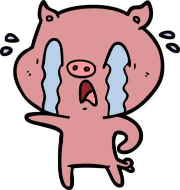 Bir insan tarafından çizilmiş ağlayan domuz çizgi filmi.