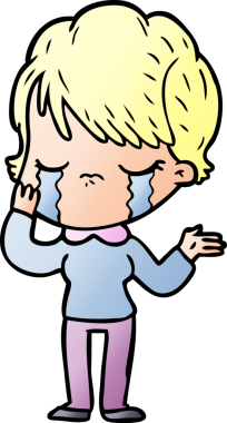 Bir insan tarafından çizilmiş ağlayan çizgi film kadını.