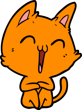 Bir insan tarafından çizilmiş mutlu çizgi film kedisi.