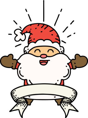 Dövme stili afiş mutlu noel baba karakteri bir insan tarafından çizilmiş.