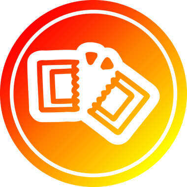 Bir insan tarafından çizilmiş sıcak gradyan bitişli sinema bileti dairesel simgesi