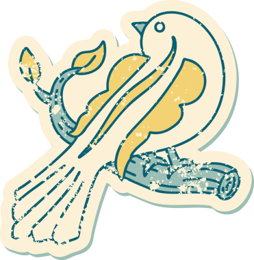 Bir insan tarafından çizilmiş bir daldaki kuşun sembolik dövmesi.