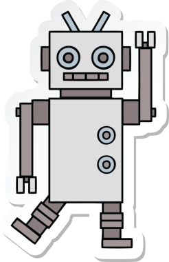 Bir insan tarafından çizilmiş şirin bir dans robotunun çıkartması.