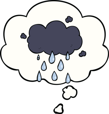 Bir insan tarafından çizilmiş düşünce baloncuğuyla yağmur yağıyor.