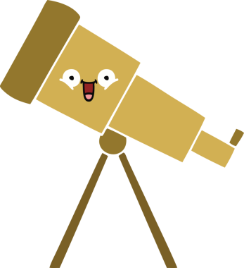 Bir insan tarafından çizilmiş düz renkli bir teleskop karikatürü