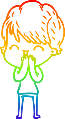 Gökkuşağı gradyan çizgi çizimi bir insan tarafından çizilmiş gülen bir kadın.