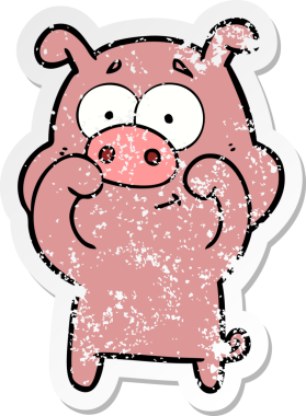 Bir insan tarafından çizilmiş mutlu çizgi film domuzunun sıkıntılı çıkartması.