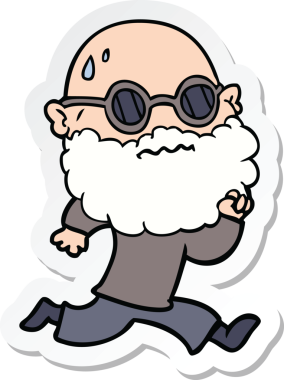 Bir insan tarafından çizilmiş, sakallı ve güneş gözlüklü koşan bir adamın çıkartması.