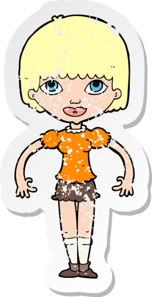 Bir insan tarafından çizilmiş bir çizgi film kızına ait gerilimli bir çıkartma.