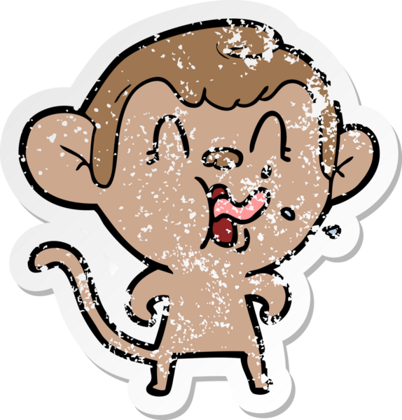 Bir insan tarafından çizilmiş çılgın bir çizgi maymunun sıkıntılı çıkartması.