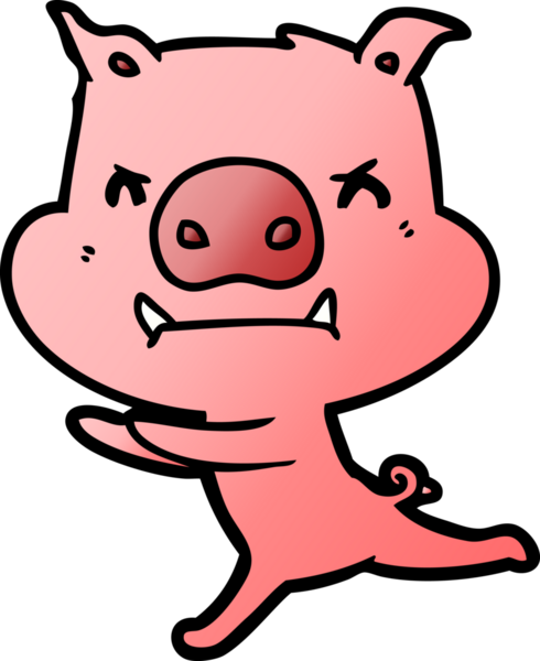 Bir insan tarafından çizilmiş kızgın çizgi film domuzu.