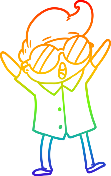 Bir insan tarafından çizilmiş gözlük takan çizgi film çocuğu çizimi.