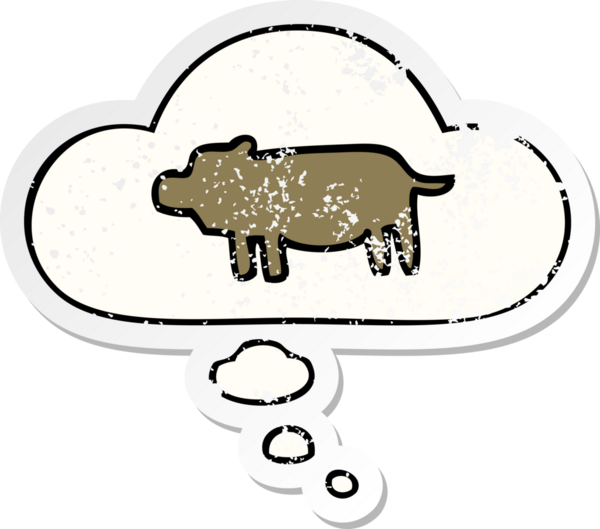 Düşünce baloncuğu olan çizgi film hayvan sembolü insan tarafından çizilmiş yıpranmış bir çıkartma.