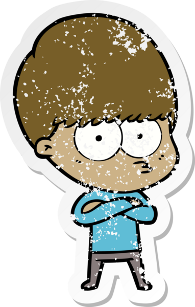 Bir insan tarafından çizilmiş gergin bir çizgi film çocuğunun sıkıntılı çıkartması.