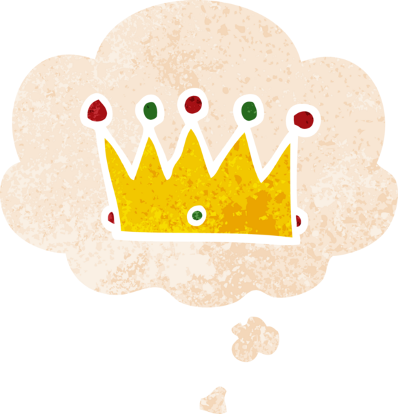 Düşünce baloncuklu karikatür tacı grunge desenli bir insan tarafından çizilmiş.