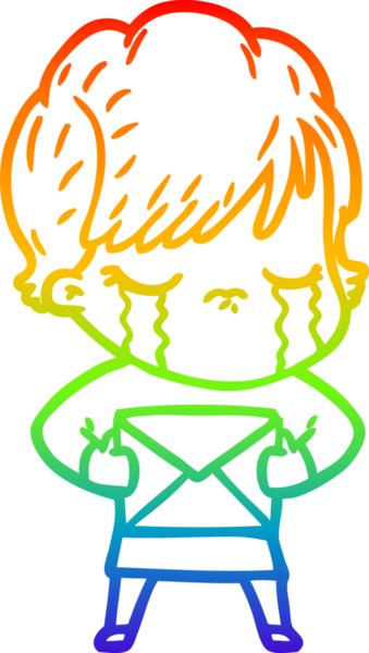 Gökkuşağı gradyan çizimi bir insan tarafından çizilmiş ağlayan bir çizgi kadın çizimi