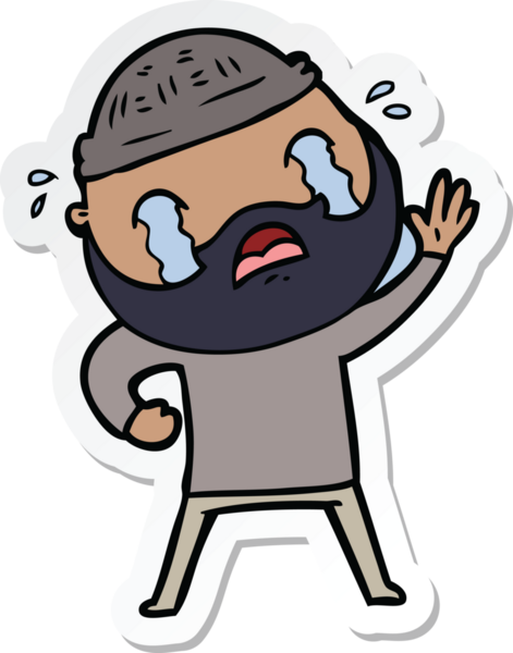 Bir insan tarafından çizilmiş, el sallayan ve ağlayan sakallı bir adamın çıkartması.