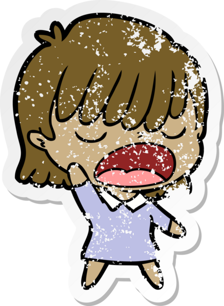 Bir insan tarafından yüksek sesle çizilmiş karikatür kadının sıkıntılı çıkartması.