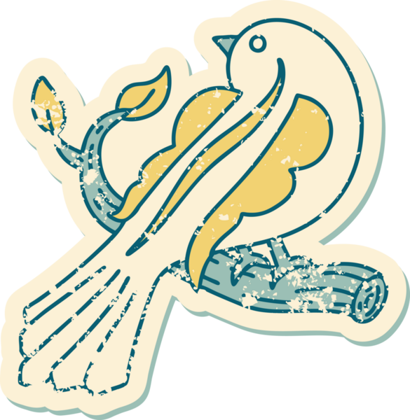 Bir insan tarafından çizilmiş bir daldaki kuşun sembolik dövmesi.