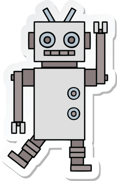 Bir insan tarafından çizilmiş şirin bir dans robotunun çıkartması.