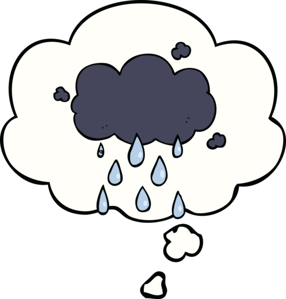 Bir insan tarafından çizilmiş düşünce baloncuğuyla yağmur yağıyor.