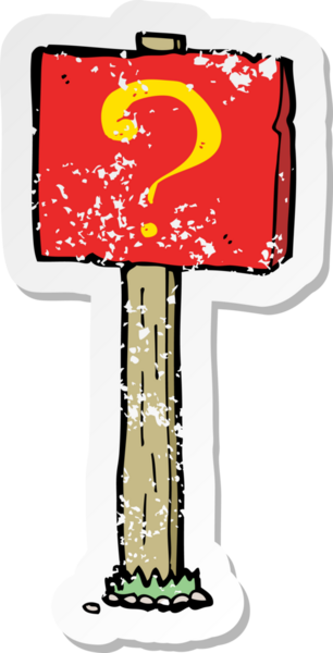 Bir insan tarafından çizilmiş bir çizgi film soru işaretinin gerilimli yapıştırması.