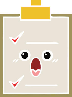 Bir insan tarafından çizilmiş bir kontrol listesinin düz renk retro karikatürü