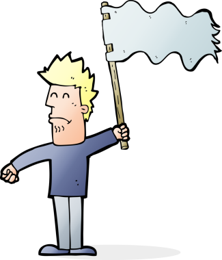 Bir insan tarafından çizilmiş bayrak sallayan mutsuz bir adam