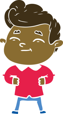 Bir insan tarafından çizilmiş mutlu düz renkli karikatür adam.