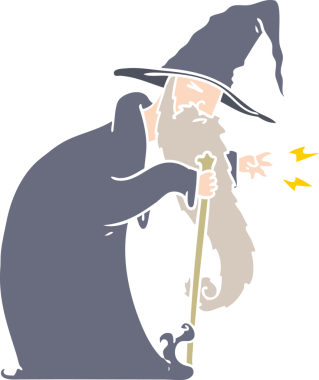 bir insan tarafından çizilmiş düz renk çizgi film sihirbazı