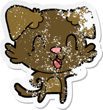 Bir insan tarafından çizilmiş, gülen bir köpeğin sıkıntılı çıkartması.