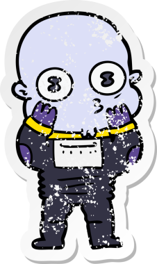 Bir insan tarafından çizilmiş garip kel bir uzay adamının sıkıntılı çıkartması.