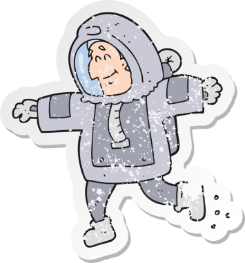 Bir insan tarafından çizilmiş karikatür astronotunun gerilimli çıkartması.