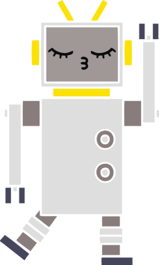 Bir insan tarafından çizilmiş düz renkli bir robot karikatürü