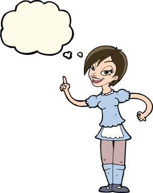 Çizgi film garsonu bir insan tarafından çizilmiş düşünce balonuyla sipariş alıyor.