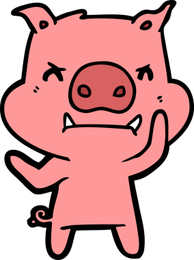 Bir insan tarafından çizilmiş kızgın çizgi film domuzu.